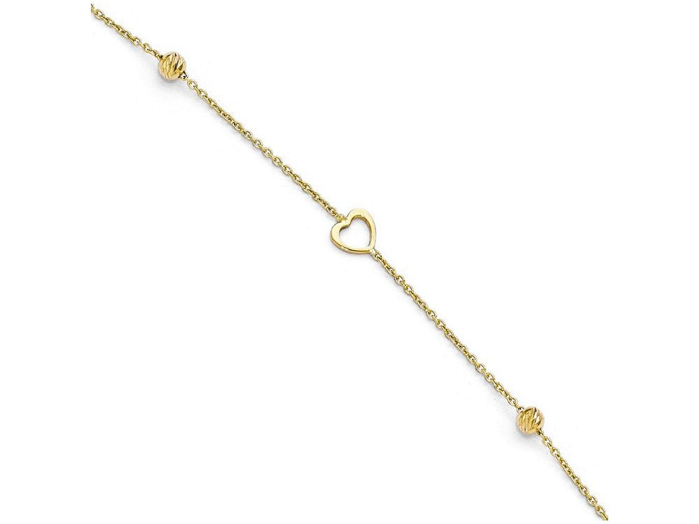 FJC Finejewelers 14k Yellow Gold Polished And Bright Cut Heart Anklet W/1in Ext