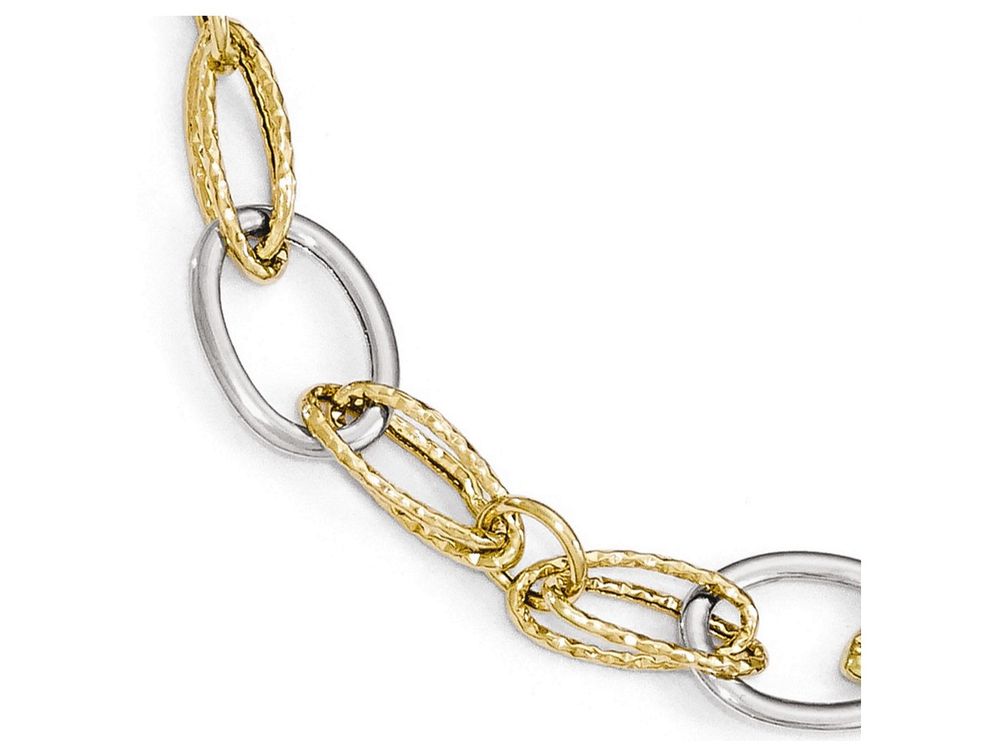 FJC Finejewelers 14 kt Two Tone Gold Polished and Textured Fancy Link Bracelet