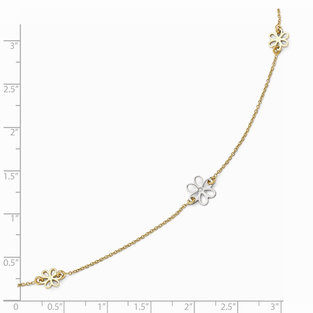 FJC Finejewelers 14 kt Two Tone Gold Polished Flower With 1in Ext. Anklet