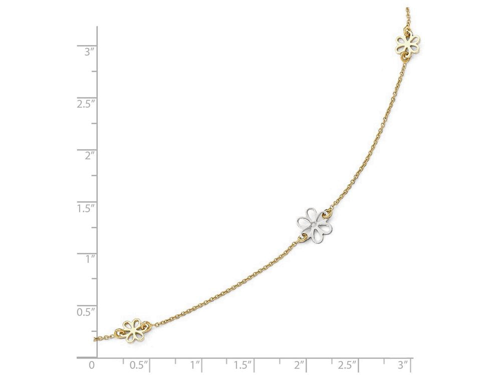 FJC Finejewelers 14 kt Two Tone Gold Polished Flower With 1in Ext. Anklet