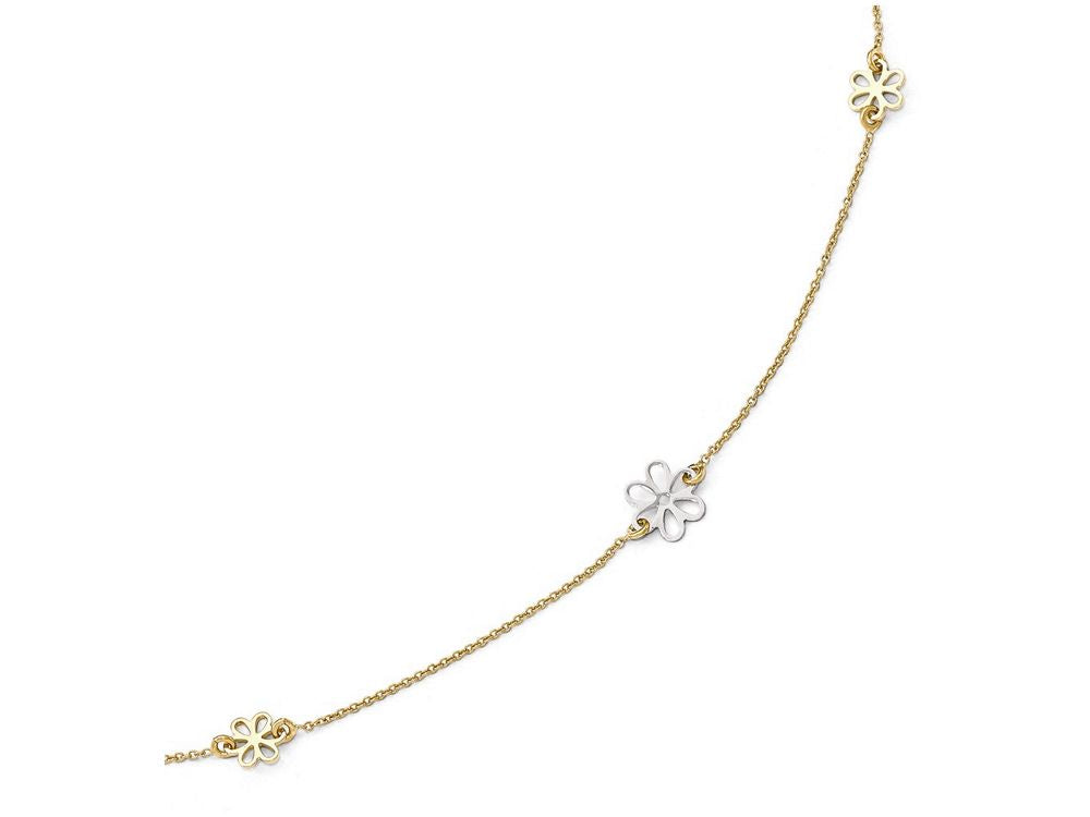 FJC Finejewelers 14 kt Two Tone Gold Polished Flower With 1in Ext. Anklet
