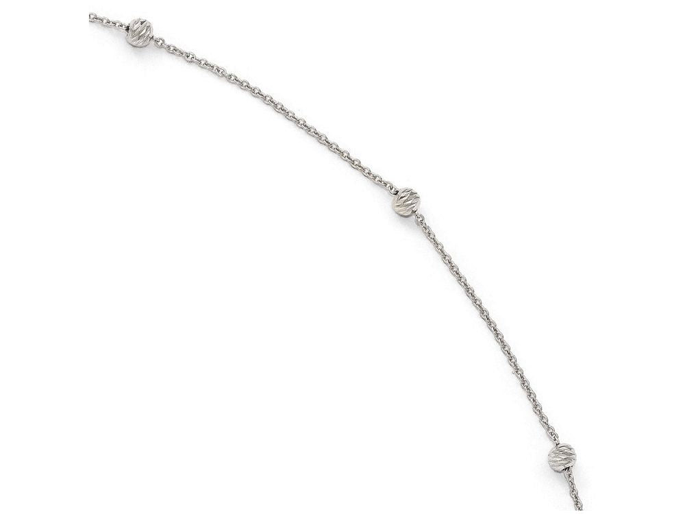 FJC Finejewelers 14k White Gold Diamond-ctu Beaded With 1in Ext. Anklet
