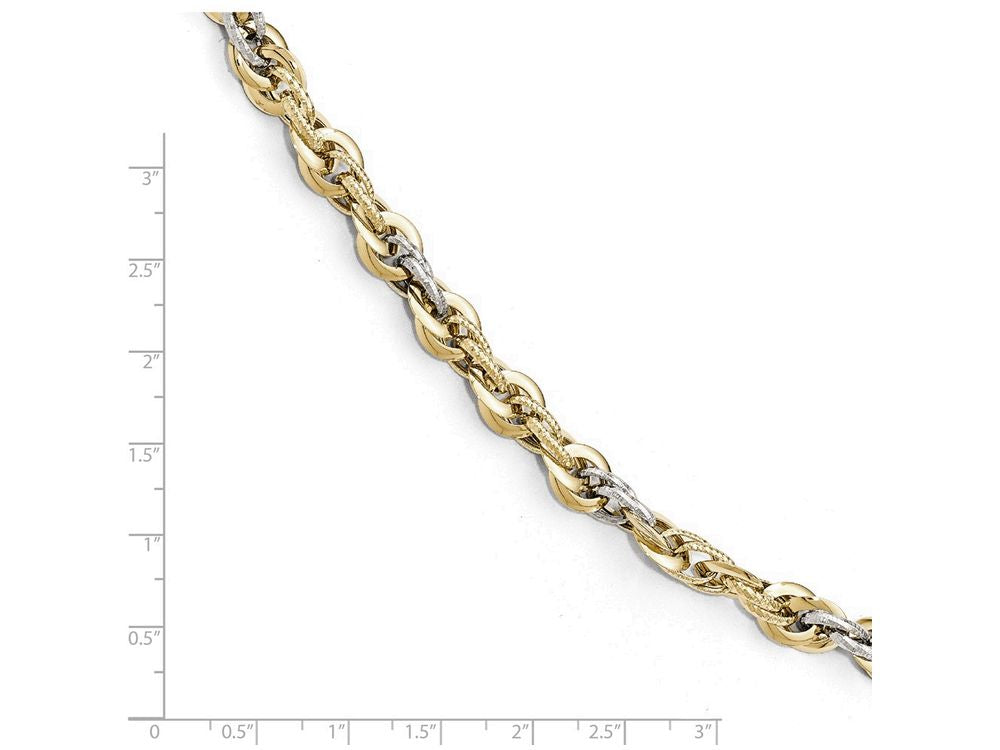 FJC Finejewelers 14 kt Two Tone Gold Polished Bright Cut Fancy Link Bracelet