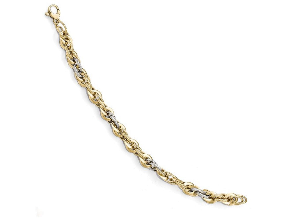 FJC Finejewelers 14 kt Two Tone Gold Polished Bright Cut Fancy Link Bracelet