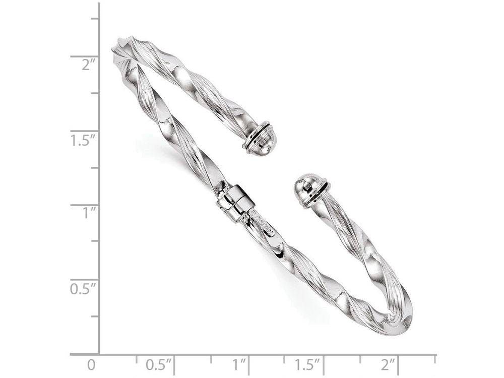 FJC Finejewelers 14k White Gold Polished Textured Hinge Cuff Bangle