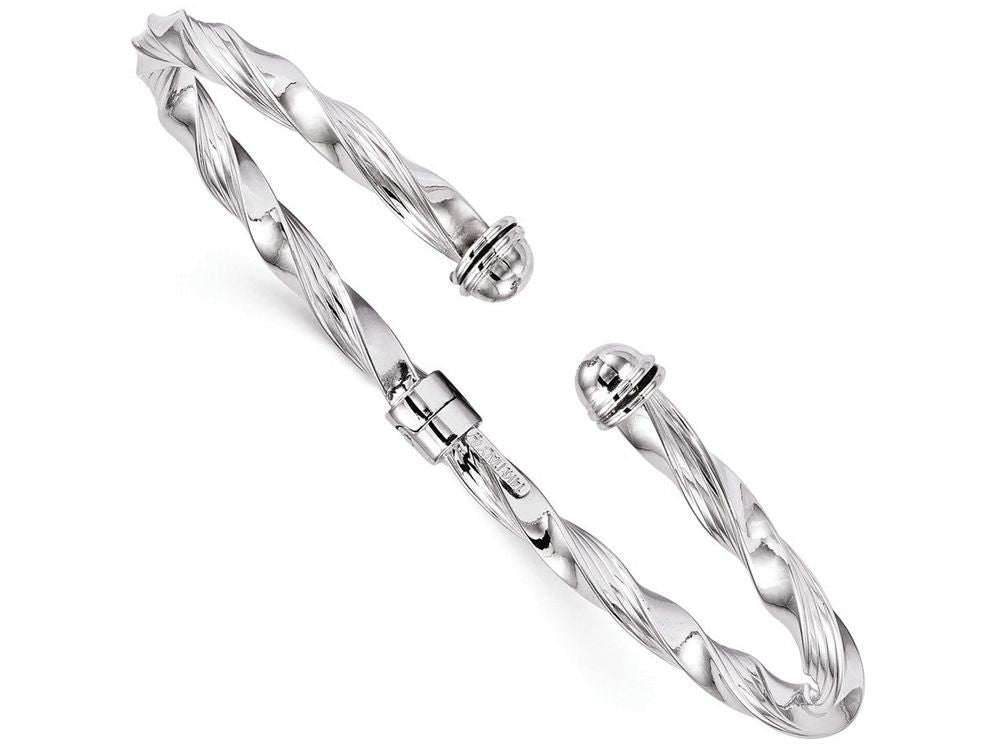 FJC Finejewelers 14k White Gold Polished Textured Hinge Cuff Bangle