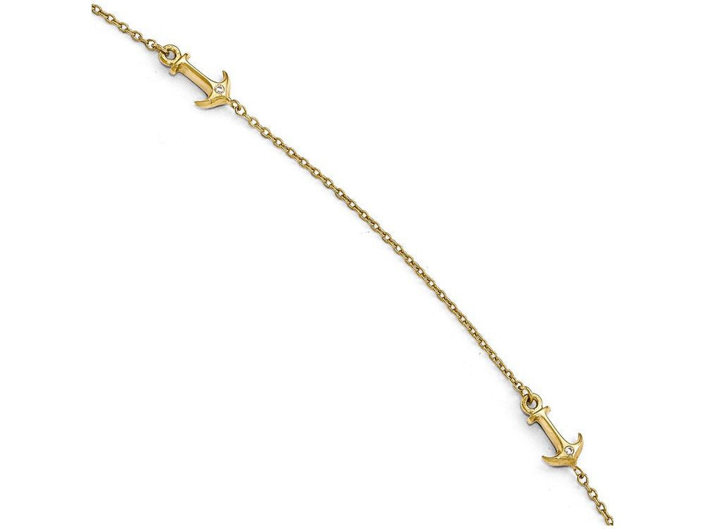 FJC Finejewelers 14k Yellow Gold Cz Polished Anchor With 1in Ext. Anklet