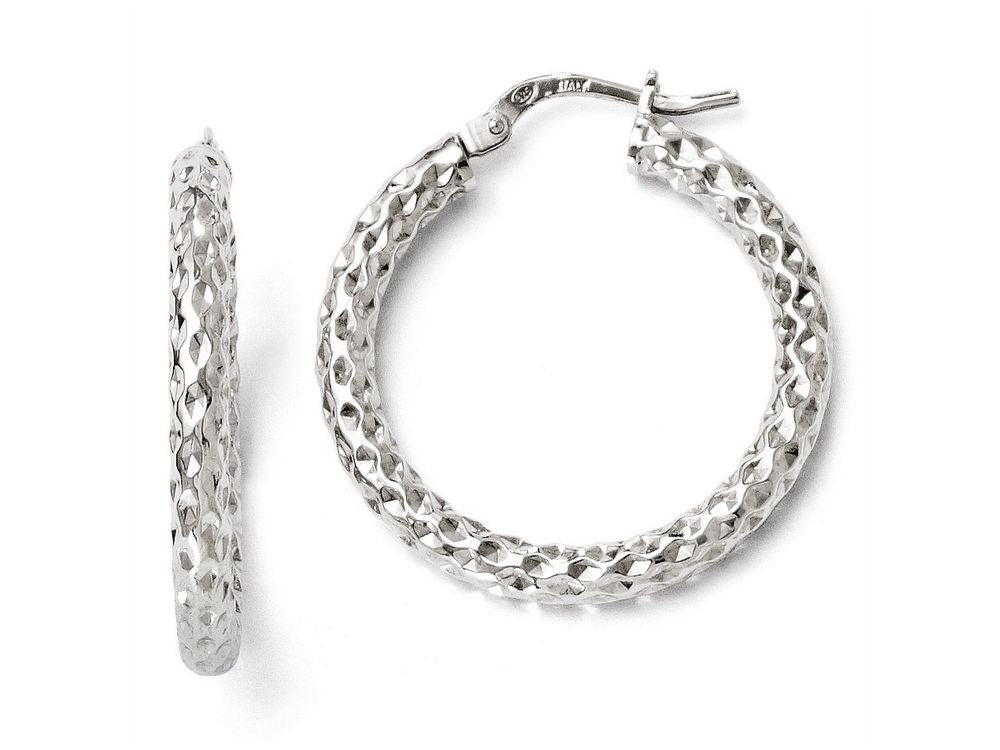 FJC Finejewelers Sterling Silver Polished and Textured Hinged Hoop Earrings
