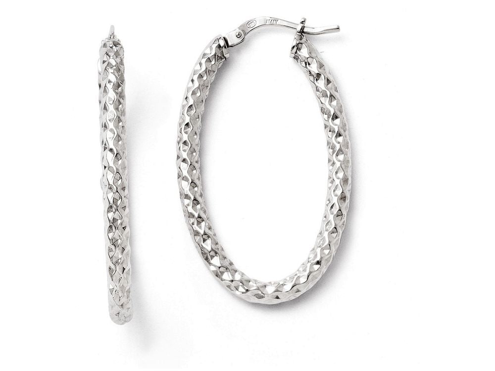 FJC Finejewelers Sterling Silver Polished andtextured Oval Hinged Hoop Earrings