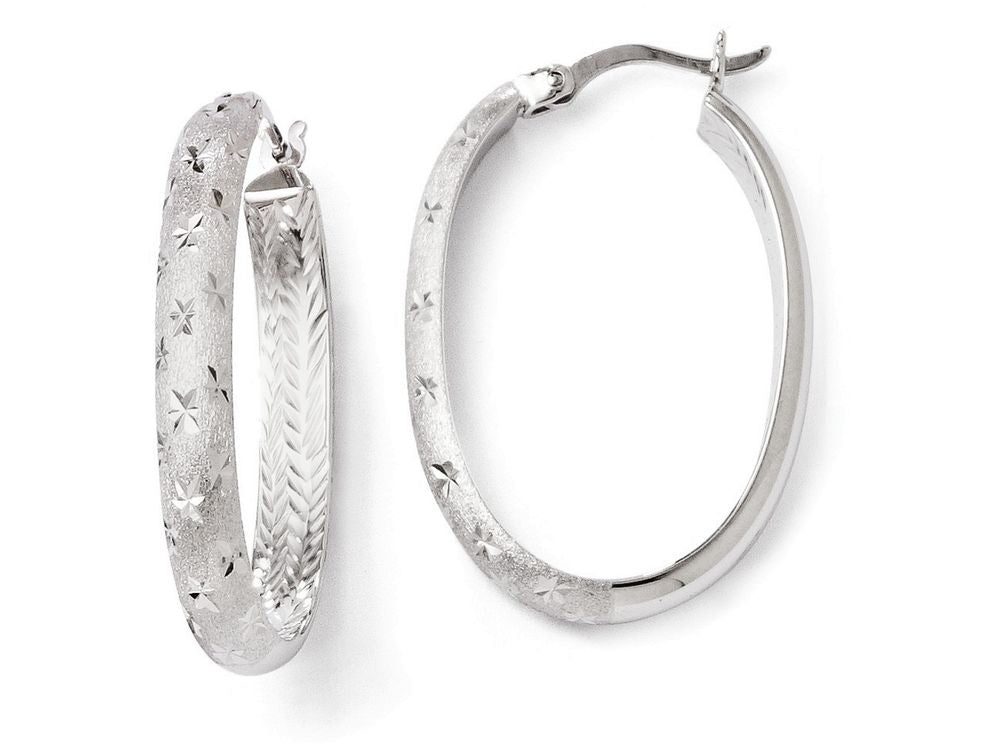 FJC Finejewelers Sterling Silver Rhodium In/out Bright Cut Oval Earrings