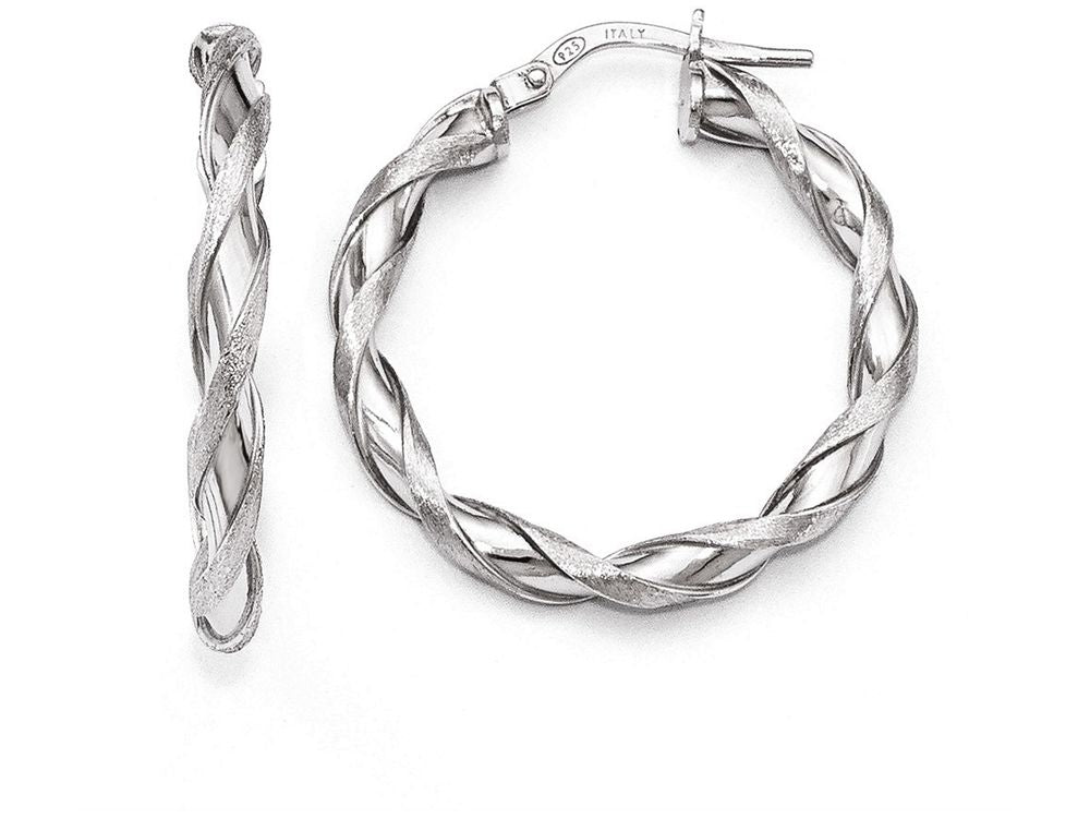 FJC Finejewelers Sterling Silver Polished And Scratch-finish Twisted Hoop Earrings