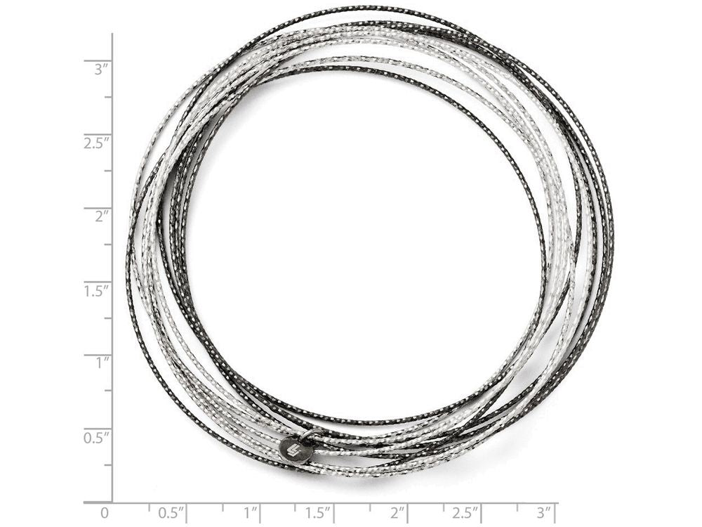 FJC Finejewelers Sterling Silver And Ruthenium Plated Bright Cut 10 Layer Slip On Bangle