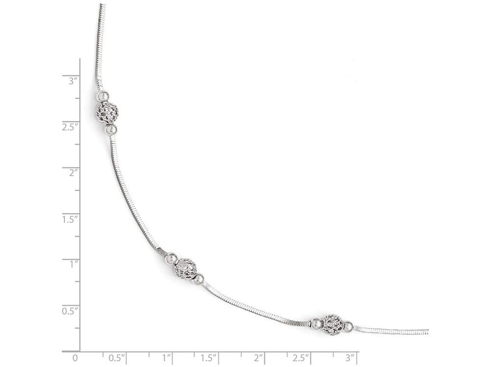 FJC Finejewelers Sterling Silver Polished and Textured Beaded Anklet W/1in Ext