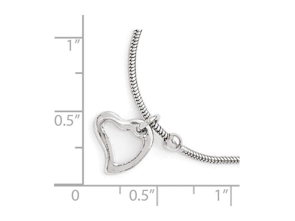 FJC Finejewelers Sterling Silver Polished Heart Anklet W/1in Ext