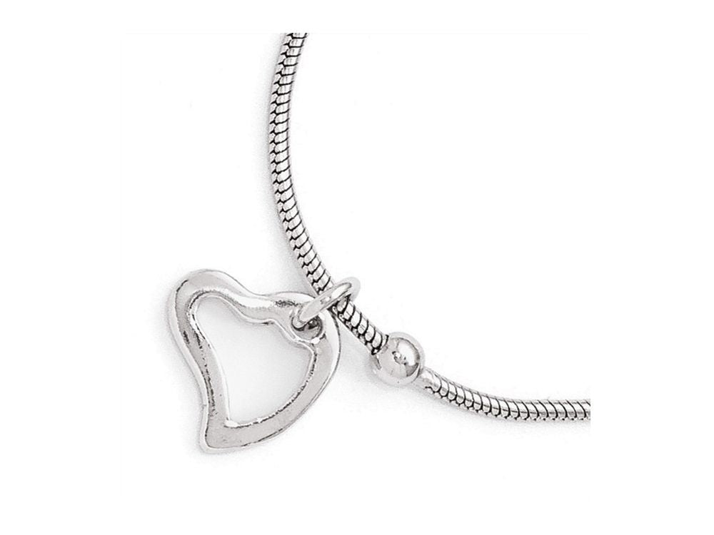FJC Finejewelers Sterling Silver Polished Heart Anklet W/1in Ext