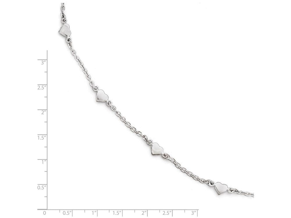 FJC Finejewelers Sterling Silver Polished Heart Anklet 9 With 1in Extention