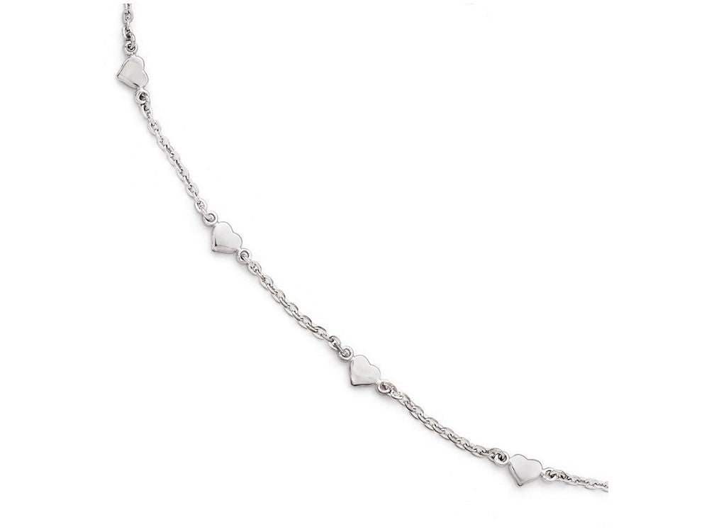 FJC Finejewelers Sterling Silver Polished Heart Anklet 9 With 1in Extention