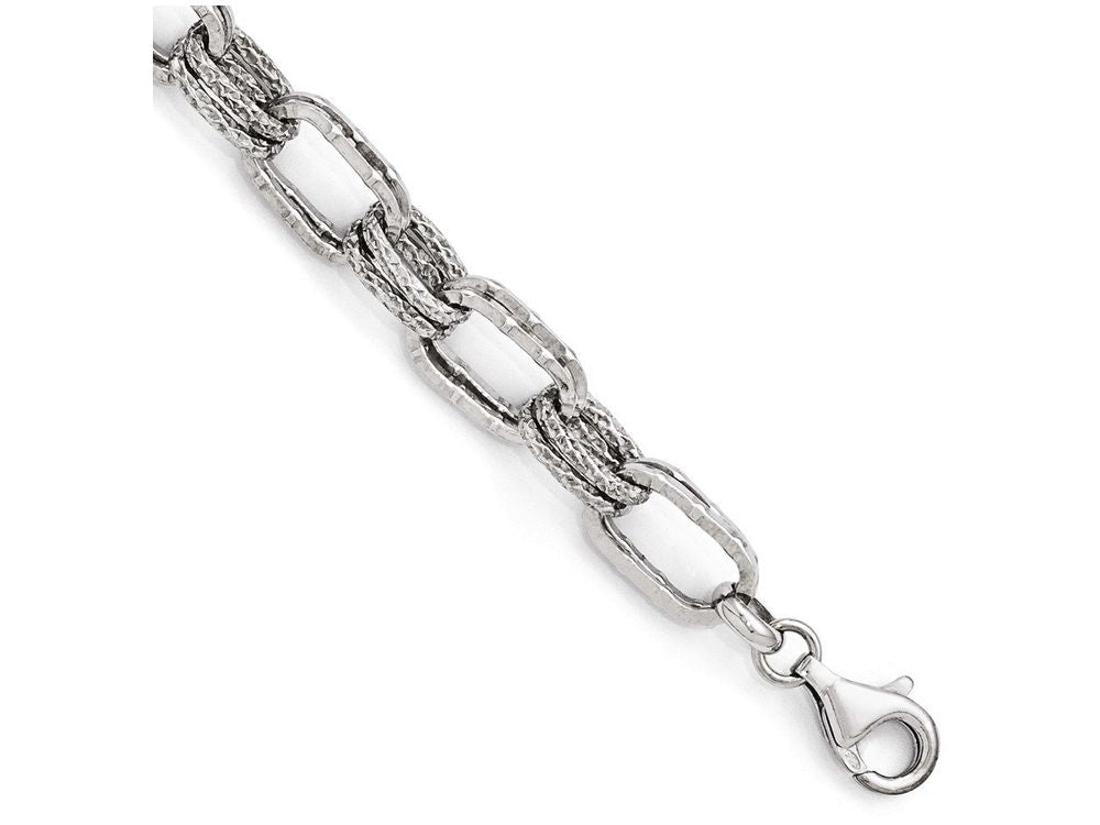 FJC Finejewelers Sterling Silver Polished And Textured Link Bracelet