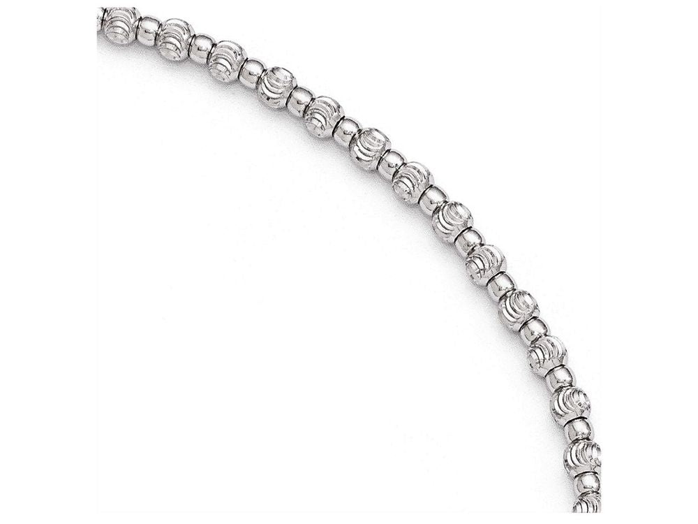 FJC Finejewelers Sterling Silver Rhodium Bright Cut Beaded Anklet W/1in Ext.