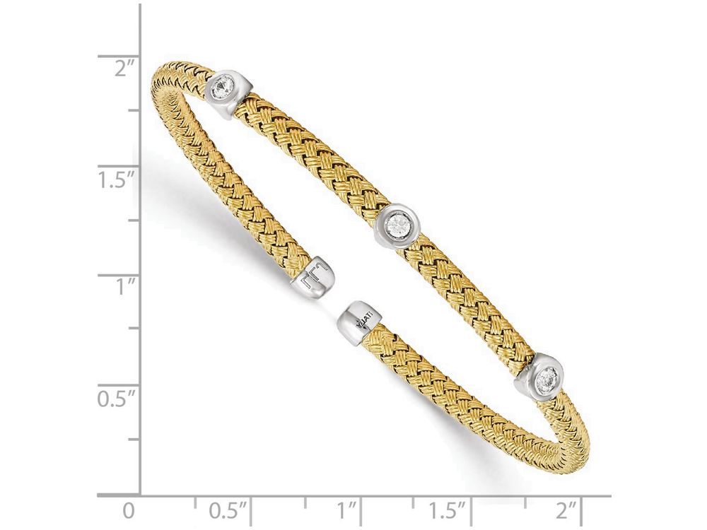 FJC Finejewelers Sterling Silver Yellow Rhodium Cz Woven Flexible Cuff