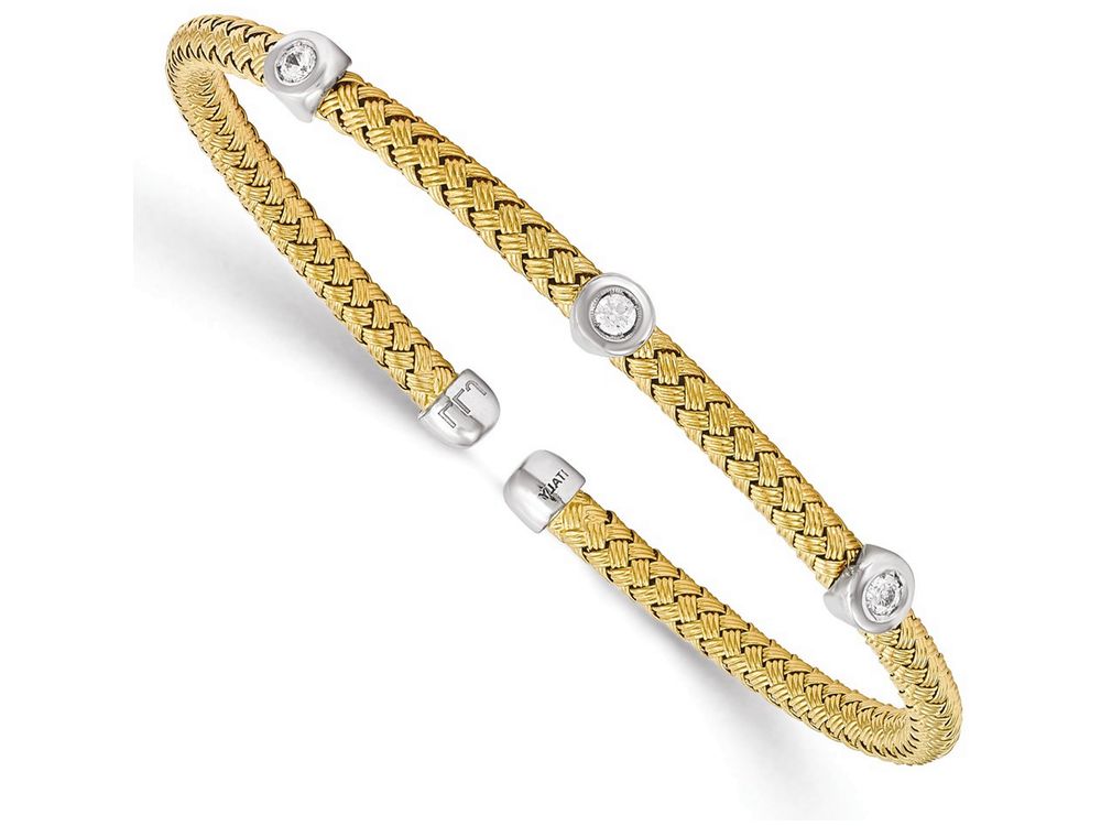 FJC Finejewelers Sterling Silver Yellow Rhodium Cz Woven Flexible Cuff