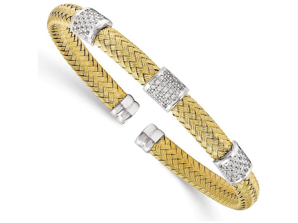 FJC Finejewelers Sterling Silver Yellow Rhodium Cz Woven Flexible Cuff