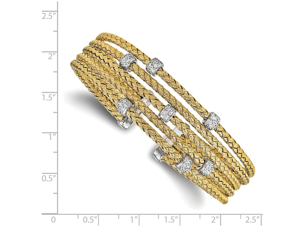 FJC Finejewelers Sterling Silver Gold-tone Cz Woven Flexible Cuff