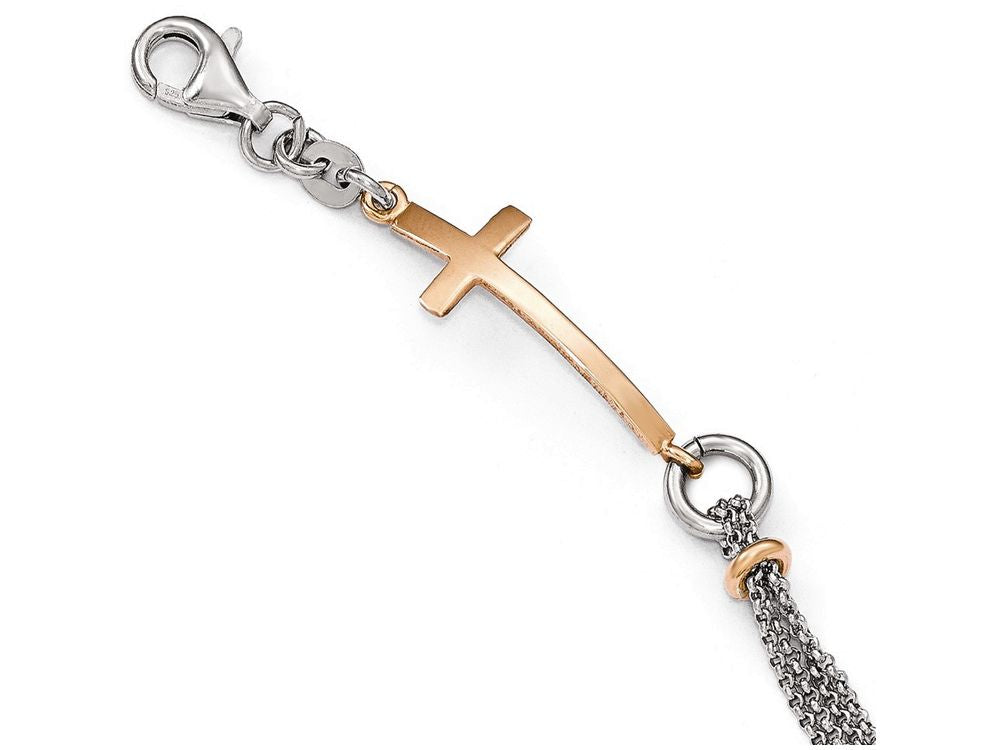 FJC Finejewelers Sterling Silver W/ Rose-tone Cross W/1.5in Ext. Bracelet