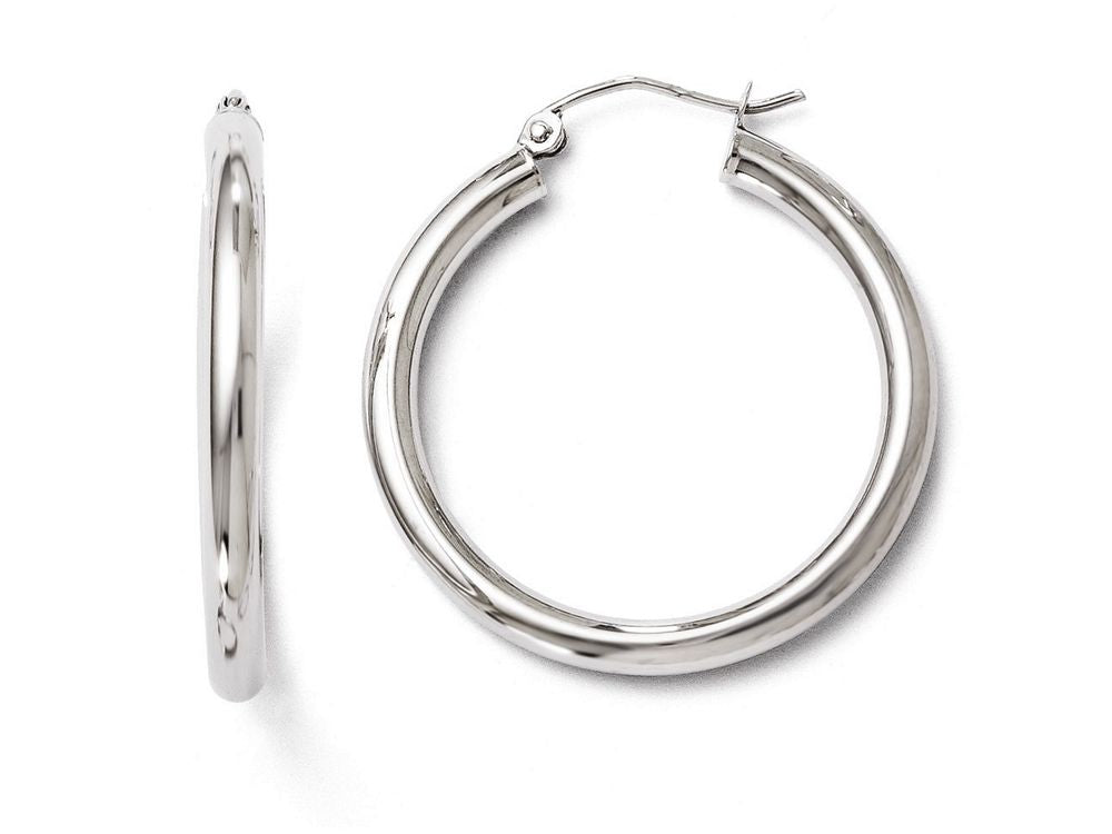 FJC Finejewelers 10k White Gold Polished Hinged Hoop Earrings