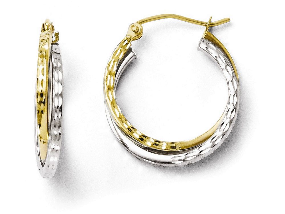 FJC Finejewelers 10k Two-tone Textured Hinged Hoop Earrings