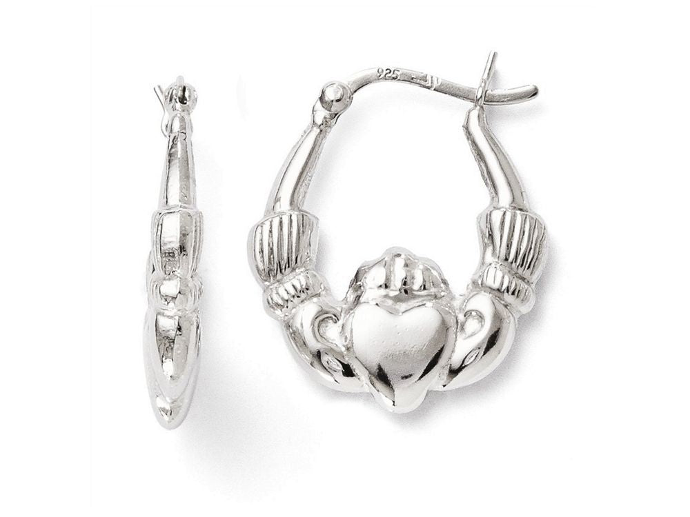 FJC Finejewelers Sterling Silver Polished Claddagh Hinged Hoop Earrings