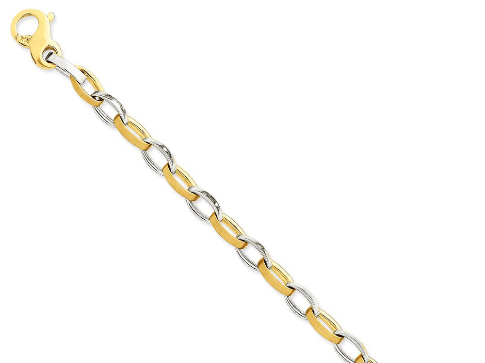 FJC Finejewelers 14 kt Two Tone Gold 6.6mm Polished And Satin Fancy Link Bracelet
