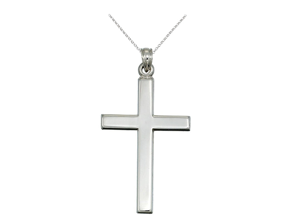 Finejewelers 925 Sterling Silver Rhodium Plain 38 x 20 mm Cross Pendant Necklace Chain Included