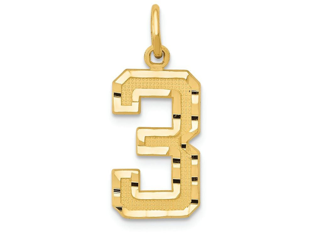 FJC Finejewelers 14k Yellow Gold Casted Medium Bright Cut Number 3 Charm