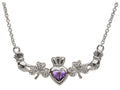 ShanOre Claddagh Shamrock Design with 5mm Simulated Amethyst (CZ) Heart Pendant Necklace