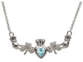 ShanOre Claddagh Shamrock Design with 5mm Simulated Aquamarine (CZ) Heart Pendant Necklace