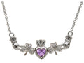 ShanOre Claddagh Shamrock Design with 5mm Simulated Alexandrite (CZ) Heart Pendant Necklace
