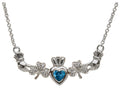 ShanOre Claddagh Shamrock Design with 5mm Simulated Blue Topaz (CZ) Heart Pendant Necklace