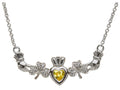 ShanOre Claddagh Shamrock Design with 5mm Simulated Citrine (CZ) Heart Pendant Necklace