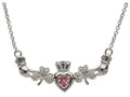 ShanOre Claddagh Shamrock Design with 5mm Simulated Pink Tourmaline (CZ) Heart Pendant Necklace