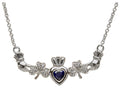 ShanOre Claddagh Shamrock Design with 5mm Simulated Sapphire (CZ) Heart Pendant Necklace