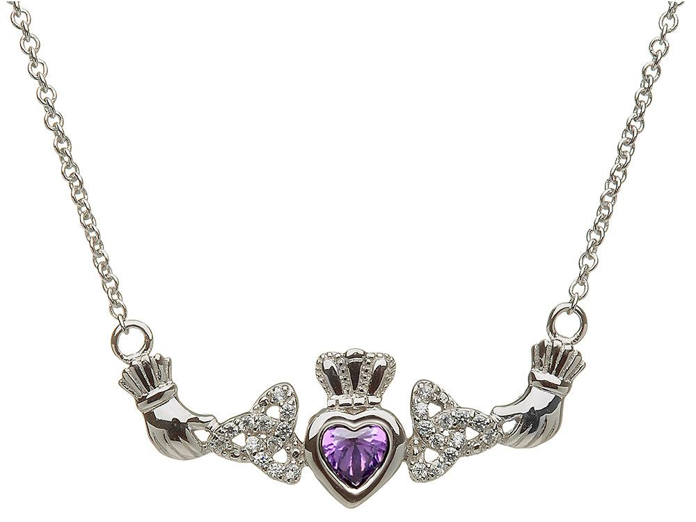 ShanOre Claddagh Trinity Design with 5mm Simulated Amethyst (CZ) Heart Pendant Necklace