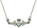 ShanOre Claddagh Trinity Design with 5mm Simulated Aquamarine (CZ) Heart Pendant Necklace