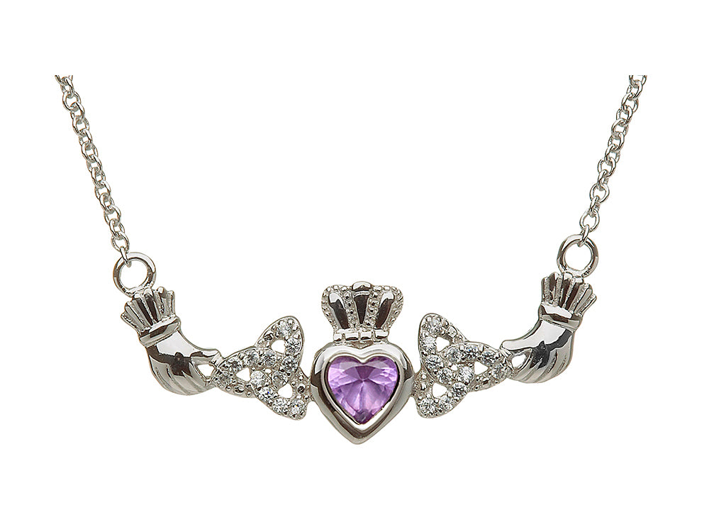 ShanOre Claddagh Trinity Design with 5mm Simulated Alexandrite (CZ) Heart Pendant Necklace