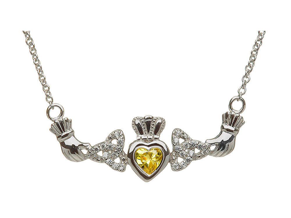 ShanOre Claddagh Trinity Design with 5mm Simulated Citrine (CZ) Heart Pendant Necklace