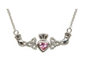 ShanOre Claddagh Trinity Design with 5mm Simulated Pink Tourmaline (CZ) Heart Pendant Necklace