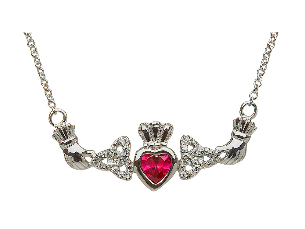 ShanOre Claddagh Trinity Design with 5mm Simulated Ruby (CZ) Heart Pendant Necklace