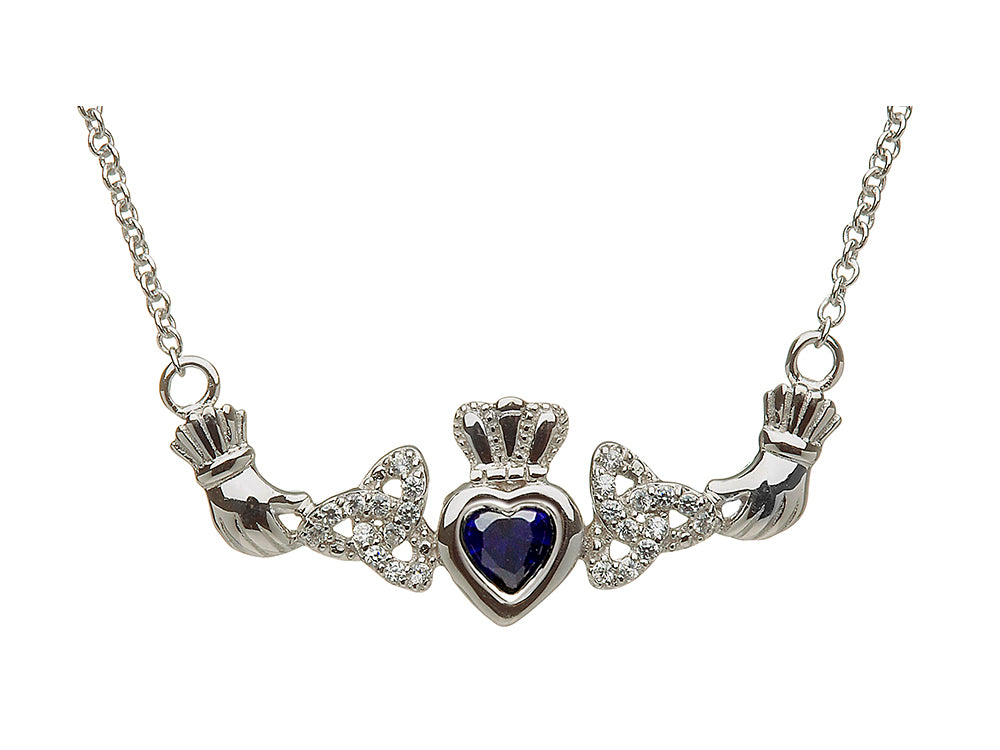 ShanOre Claddagh Trinity Design with 5mm Simulated Sapphire (CZ) Heart Pendant Necklace
