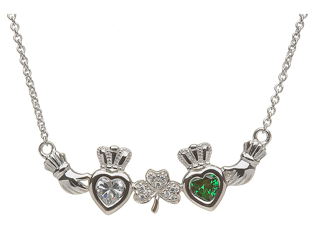 ShanOre Claddagh Shamrock Mothers Pendant Necklace Personalize 2 5mm Heart Shape Simulated Birthstones
