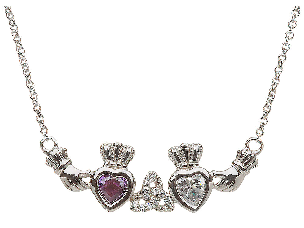 ShanOre Claddagh Trinity Mothers Pendant Necklace Personalize - 2 5mm Heart Shape Simulated Birthstones